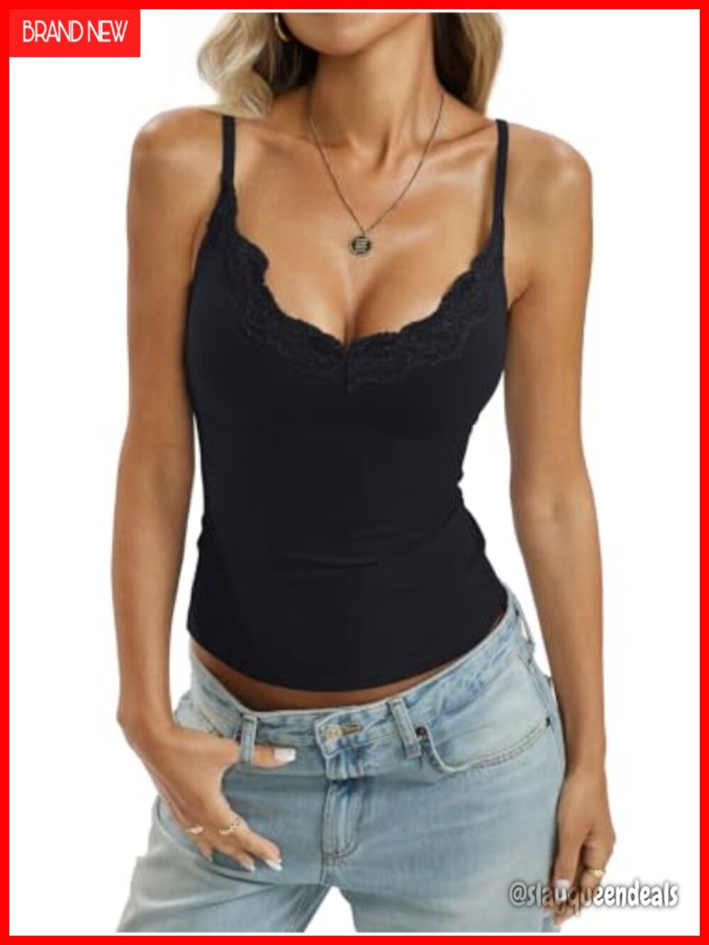 Lace V-Neck Camisole Slim Fit Adjustable Spaghetti Strap Tank Top Nightwear